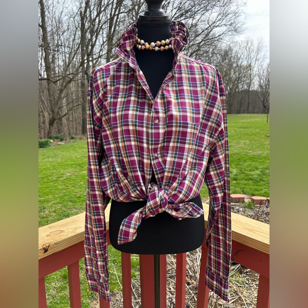 Jos. A. Bank Burgundy Plaid Tie-Front Button-Up